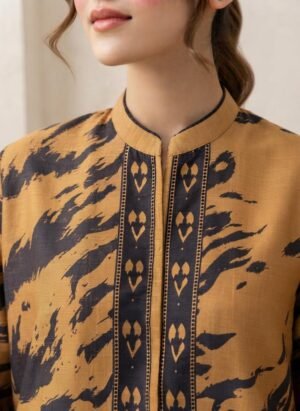 Elegant Abstract Print Open-Style 2-Piece Set - Mustard & black