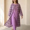 Elegant 3-Piece Printed Long Jacket Set - Delicate fabric tie-up at the front neckline that adds a feminine touch.