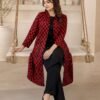 Longline Coat with Side Pockets, Bold red and black colored combination