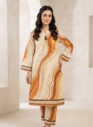 Elegant Marble Print 2-Piece tiger style print Set - Mustard & Beige color