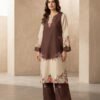 Coordinated 2-Piece Set - Comes with printed shirt and matching wide-leg straight trouser in solid brown & beige color